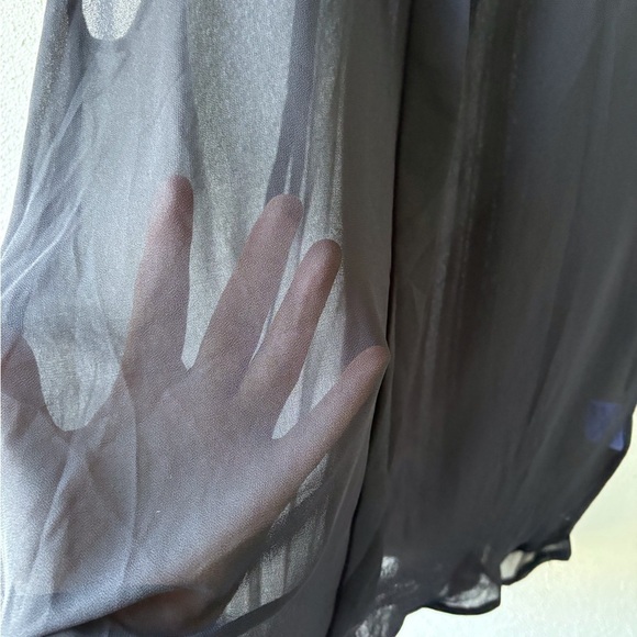 Sparkle & Fade Sheer Sleeveless Button up Pleated Black Top Hi Low Hem Goth - Picture 5 of 11